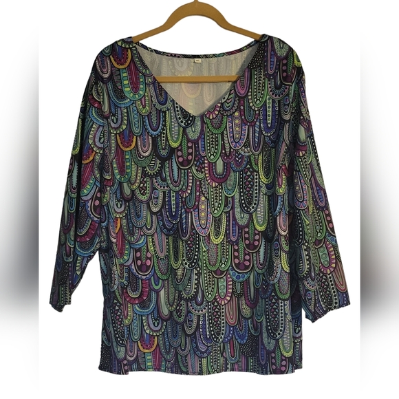 Paisley Pullover Shirt BOHO  4XL PLUS V-neck - Picture 6 of 11
